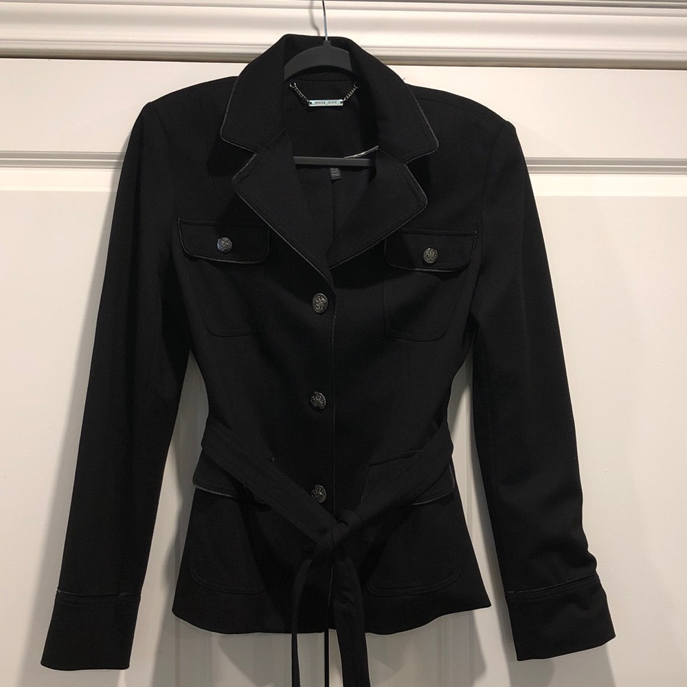 White House Black Market Black Stretch Blazer with Belt